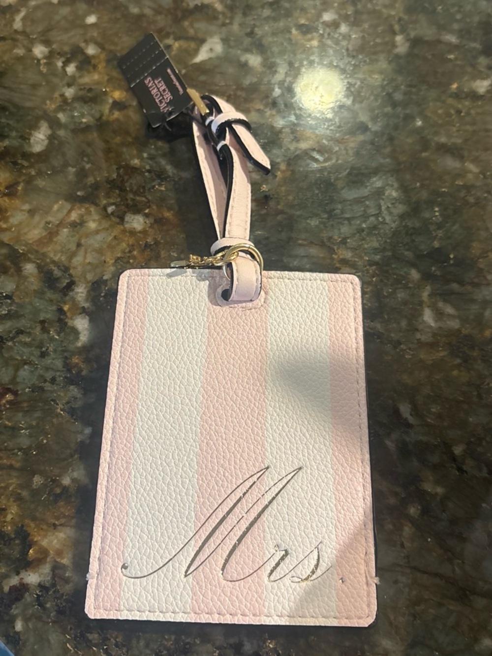 Victoria's Secret Pink & White Striped 'Mrs' Luggage Tag